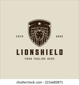 lion head of shield vector logo vintage illustration template icon graphic design. king of jungle sign or symbol for nature conservation or wildlife concept