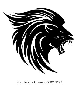 Lion head side view tribal design - black and white vector animal