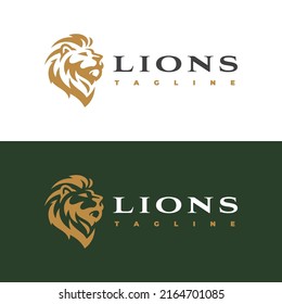 Lion head silhouette or line art logo illustration. Lion head with hair or mane vector icon