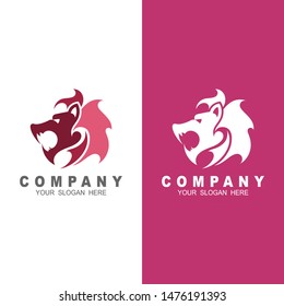 lion head silhouette logo design vector template, wild animal zoo force power strength logotype concept icon