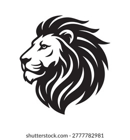 Lion Head Silhouette Side View Isolated Vector Logo Illustration

