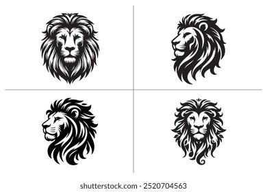 Una ilustración de Arte vectorial de silueta de cabeza de león presenta el contorno audaz y majestuoso de la cara de un león, enfatizando su poderosa melena en un diseño simple y llamativo perfecto para varias aplicaciones creativas.