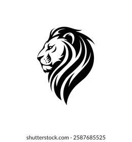 Lion Head Silhouette Vector Design. The Lion's Head Turned To The Side.