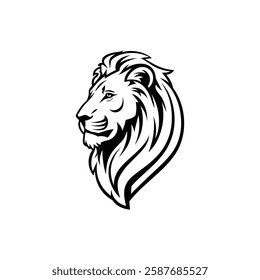 Lion Head Silhouette Vector Design. The Lion's Head Turned To The Side.