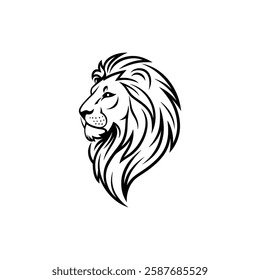 Lion Head Silhouette Vector Design. The Lion's Head Turned To The Side.