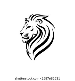 Lion Head Silhouette Vector Design. The Lion's Head Turned To The Side.