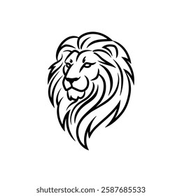 Lion Head Silhouette Vector Design. The Lion's Head Turned To The Side.