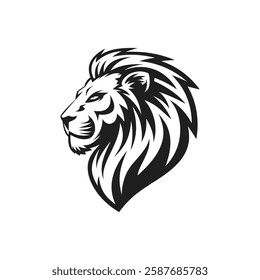 Lion Head Silhouette Vector Design. The Lion's Head Turned To The Side.