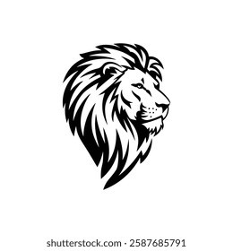 Lion Head Silhouette Vector Design. The Lion's Head Turned To The Side.