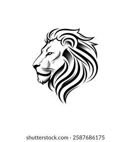 Lion Head Silhouette Vector Design. The Lion's Head Turned To The Side.