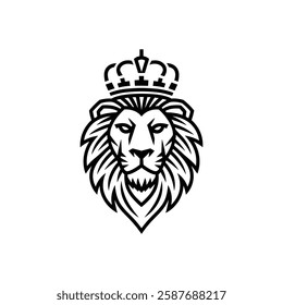 Lion Head Silhouette Vector Design. A Crown On The Lion's Head.