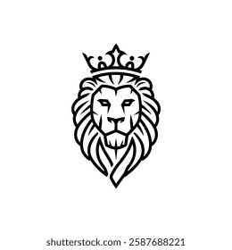 Lion Head Silhouette Vector Design. A Crown On The Lion's Head.