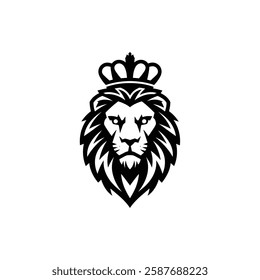 Lion Head Silhouette Vector Design. A Crown On The Lion's Head.