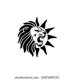 Lion Head Silhouette Vector Design. The Lion Turned To The Side And Came Roaring.