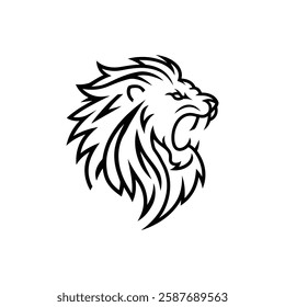 Lion Head Silhouette Vector Design. The Lion Turned To The Side And Came Roaring.