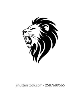 Lion Head Silhouette Vector Design. The Lion Turned To The Side And Came Roaring.