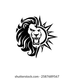 Lion Head Silhouette Vector Design. The Lion Turned To The Side And Came Roaring.