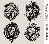 Lion head silhouette, vector illustration set.