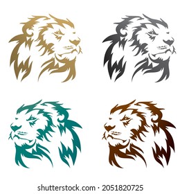 Lion Head Silhouette Vector Illustration. Lion Head Portrait Logo Template Isolated On A White Background
