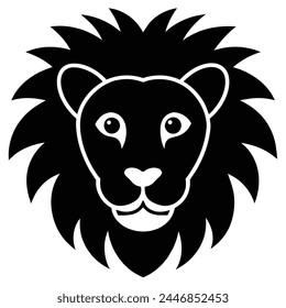Lion Head Silhouette Vector on White Background
