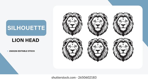 Lion Head Silhouette Vector Set Black and White Tribal Lion Face Designs