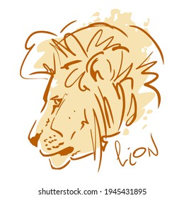 Lion head sketch. Outlines hand draw illustration. Isolated on white.
