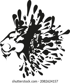 Cabeza de león salpicada en tonos blanco y negro para tus ideas creativas. Pulverización de la cabeza de león para tatuajes, logos, emblemas, iconos web, bordados, grabado, productos de tela, impresiones, textiles, calcomanías, etc.