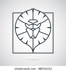 Lion head in square shape logo template. Strict icon with head of the jungle king in outline style. Strong and modern symbol for company identity, advertising, poster, leaflet, banner, web and flyer.