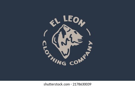 Lion Head Stamp Hand Drawn Logotype Vector