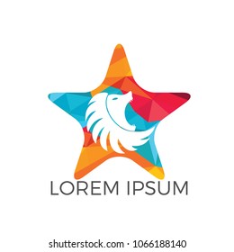 Lion head star shape logo design. Wild lion head graphic illustration. 