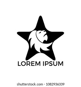 Lion head star shape logo design. Wild lion head graphic illustration. 