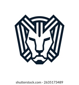 lion head with striped hair logo vector