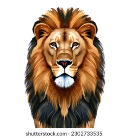 lion head with style hand drawn watercolor digital painting illustration