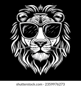 Lion head with sunglasses vintage illustration