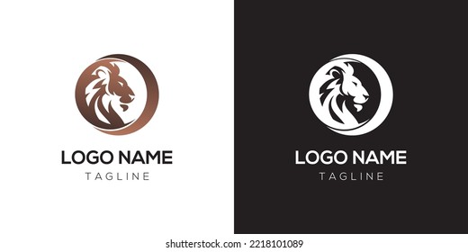 lion head symbol or logo in a circle interlocking color gradation brown strong fast authoritative wild natural ruling