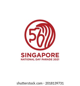 Lion head symbol and number 56. Singapore National Day Parade logo design.