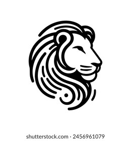 Lion head symbol, silhouette, tattoo. Logo line vector. Astrological Leo zodiac sign. Black and white. Isolated on white background.