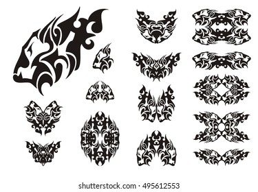 Lion head symbols - black on white. Flaming lion set, great for vehicle graphics, tattoos, stickers and T-shirt designs. Ready for vinyl cutting 