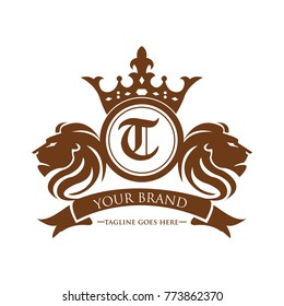 lion head T logotype with crown vector - gold color