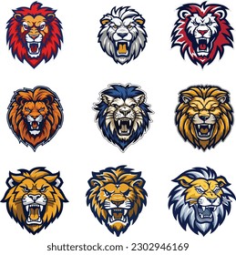 Juego de tatuajes de cabeza de león, logotipo, vector, ilustración