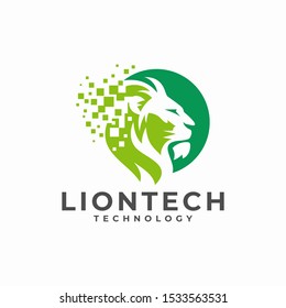 Lion Head Technology Logo Design Vector Illustration