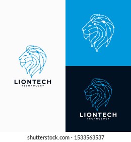 Lion Head Technology Logo Design Vector Illustration
