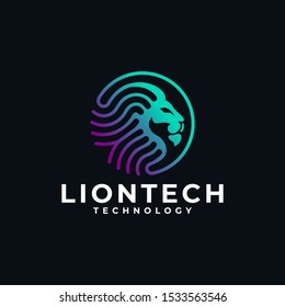 Lion Head Technology Logo Design Vector Illustration