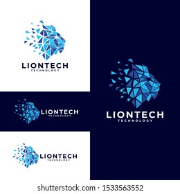 Lion Head Technology Logo Design Vector Illustration