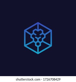 Lion Head Technology Logo Design Vector Graphic