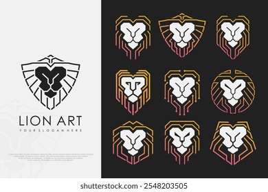 Logo-Design mit Löwenkopf-Technologie. Vektorgrafik