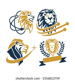 Lion Head Technology Ribbon Logo Design Symbol Illustration Set