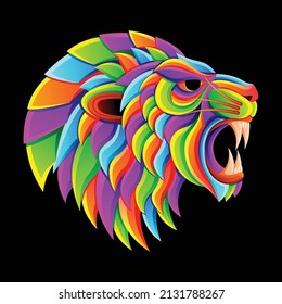 lion head with thick fur. character illustrations with colorful drawing or wpap style. for printing t-shirts, tattoo, mascot, logo, poster and mechandise.