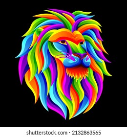 lion head with thick fur. character illustrations with colorful drawing or wpap style. for printing t-shirts, tattoo, mascot, logo, poster and mechandise.