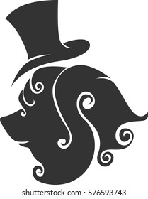 Lion head with a top hat. Vector illustration